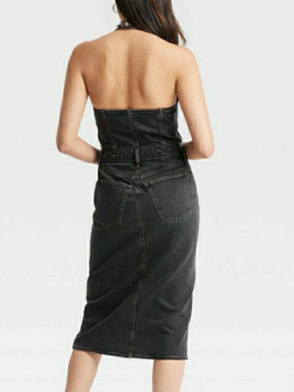 Universal Thread Black Denim Halter Midi Dress - Picture 2 of 9